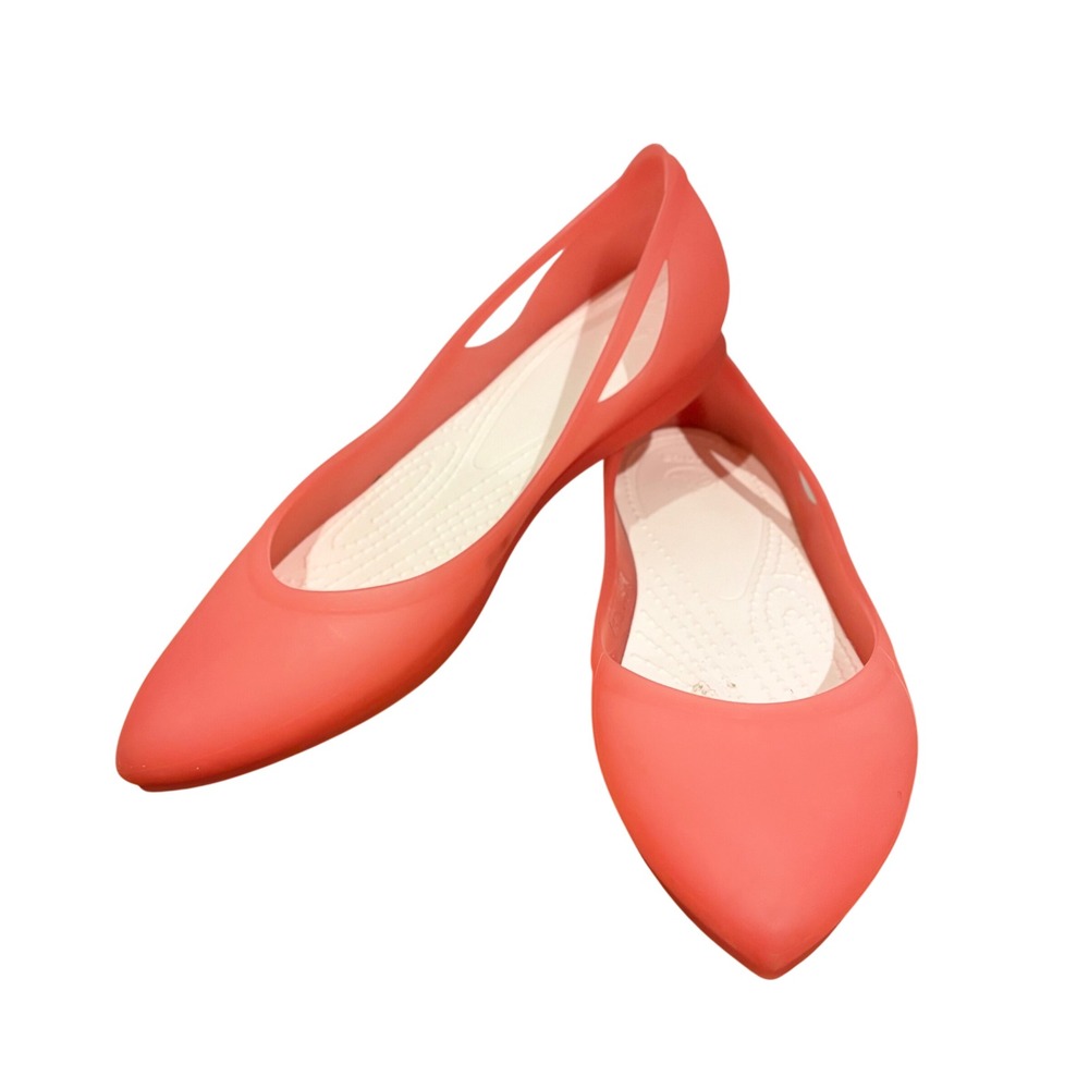 Crocs Rio Pointed Toe Flat Coral Pink Translucent Jelly Shoes Womens 7